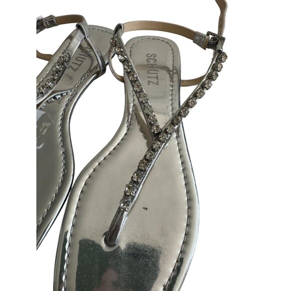 SCHUTZ Silver Rhinestone Thong Sandals Size 38 / US 8 - Picture 2 of 8